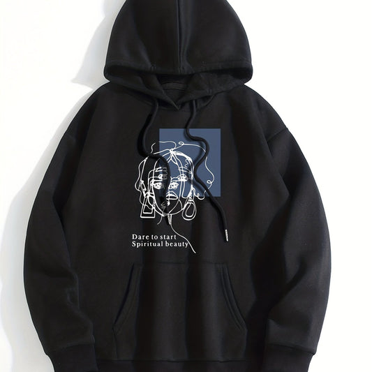 Abstract Kangaroo Pocket Hoodie Drawstring Hood
