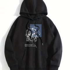 Abstract Kangaroo Pocket Hoodie Drawstring Hood