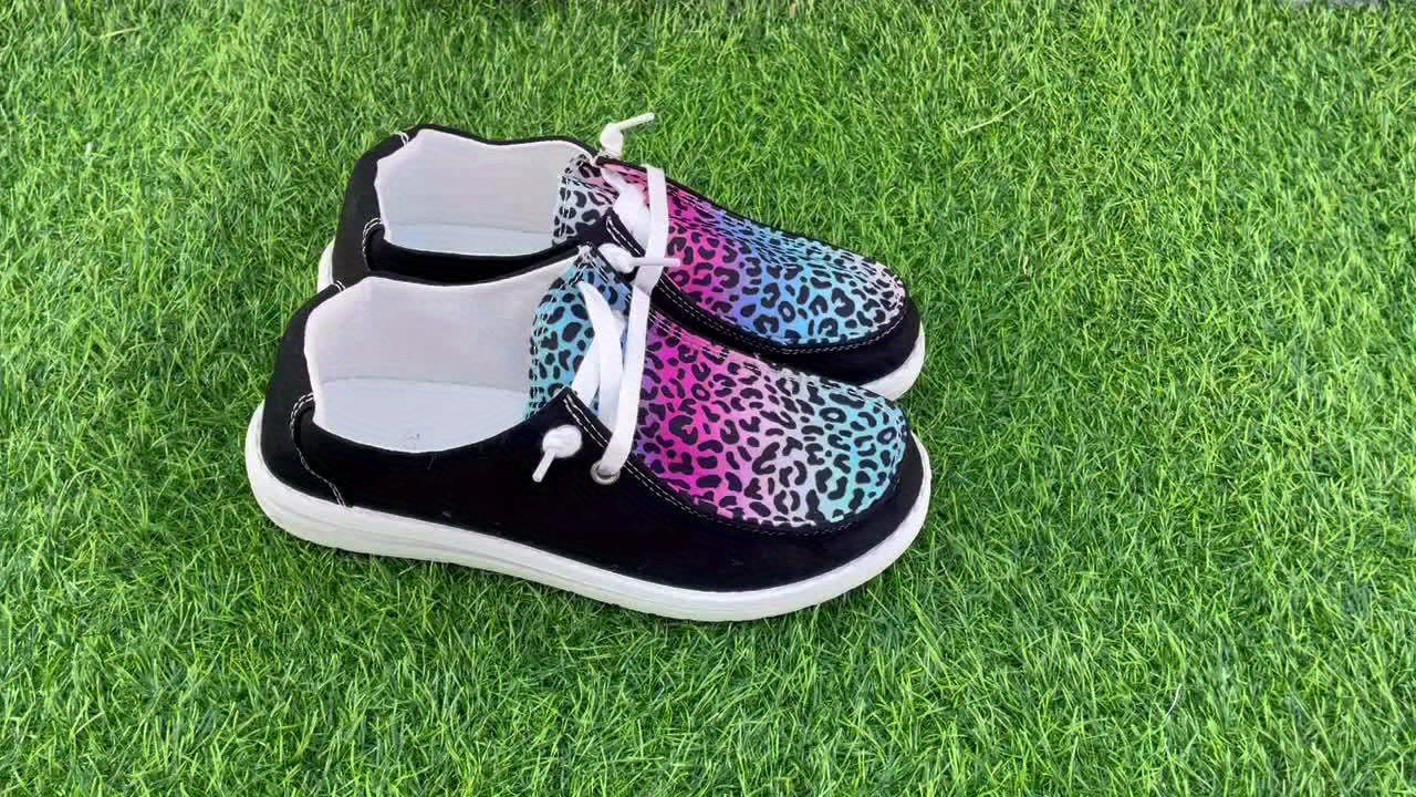 Leopard Pattern Flat Shoes Women's Casual Lightweight Soft Walking Shoes