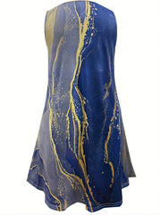 Marble Print Cut Out Round Neck Tank Dress