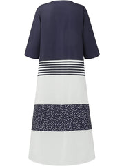 Colorblock Half Sleeve V Neck Maxi Shirt Dress