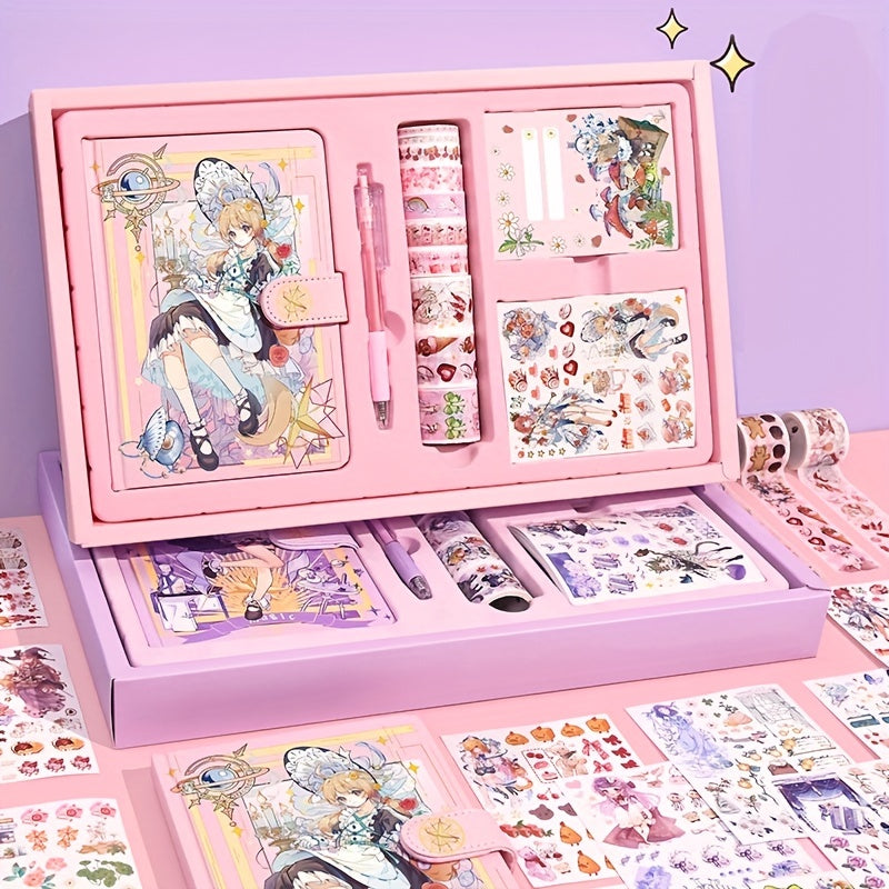 Cute Cartoon Notebook Set for Girls with Stickers & Tapes