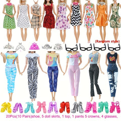 36pcs Doll Clothes and Jewelry Set for 29 Dolls Complete Outfits