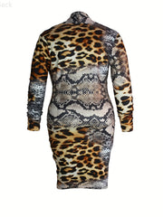 Sexy Dress Women's Plus Colorblock Leopard Print V Neck