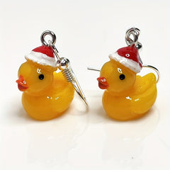 1pair Christmas Hat 3D Yellow Duck Earrings Resin DIY Jewelry Gift