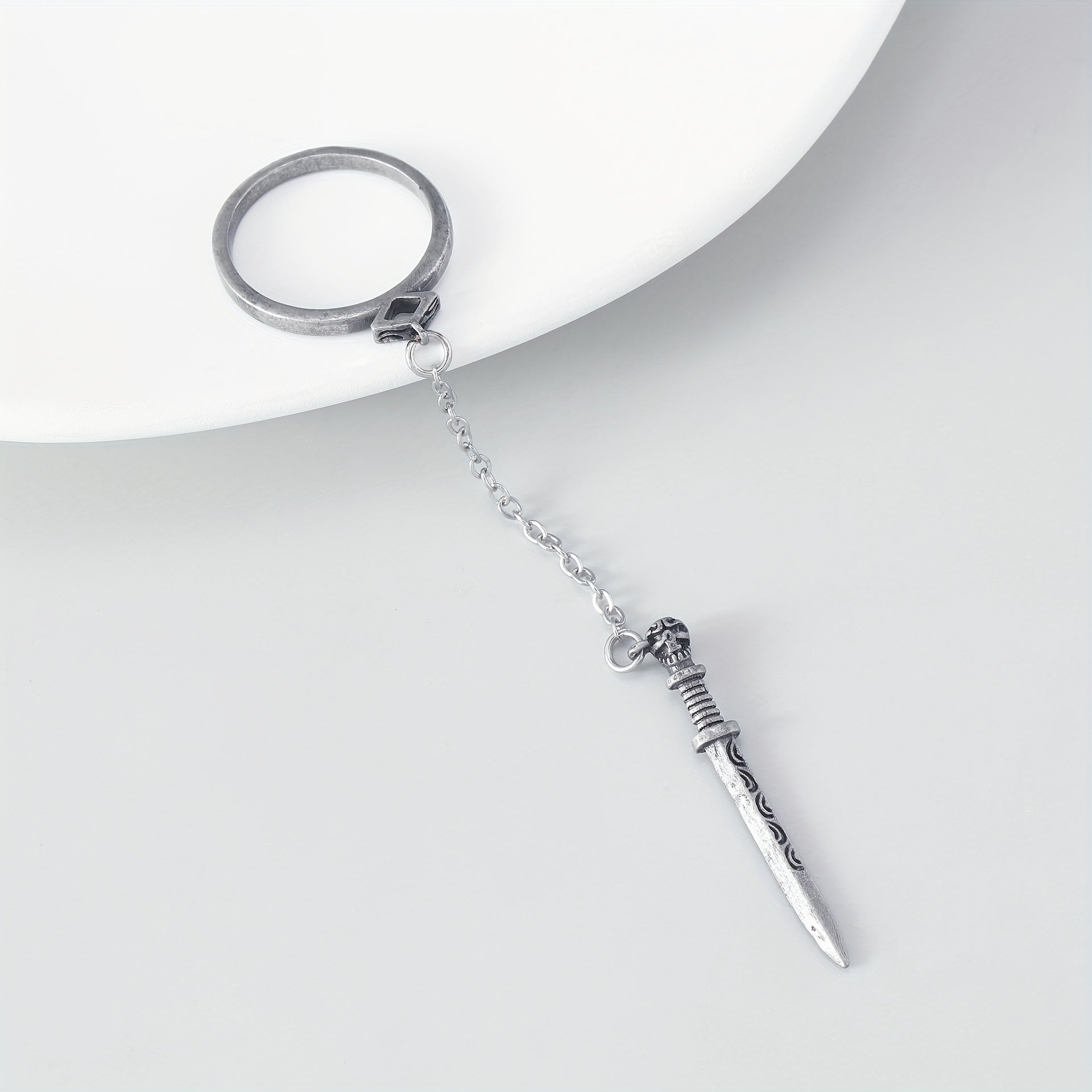Gothic Style Cross Sword Ring Silver Plated Zinc Alloy