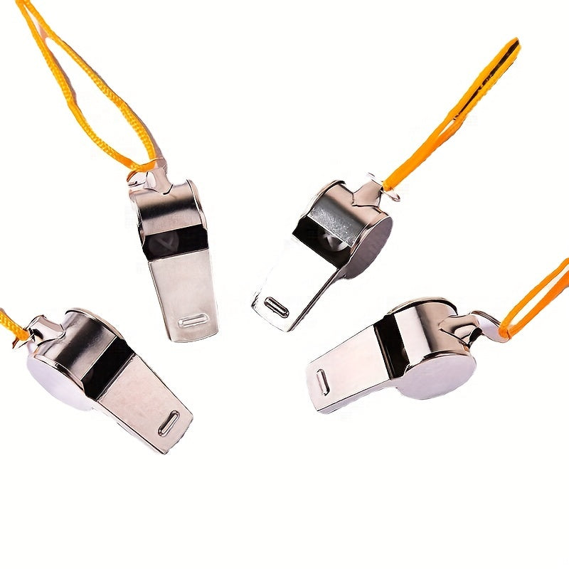 4pcs Metal Referees Whistles With Lanyard Stainless Steel Whistles