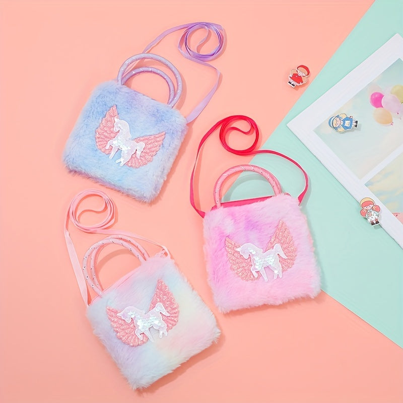Colorful Unicorn Plush Crossbody Bag Handbag Cartoon Purse Tote Coin Purse