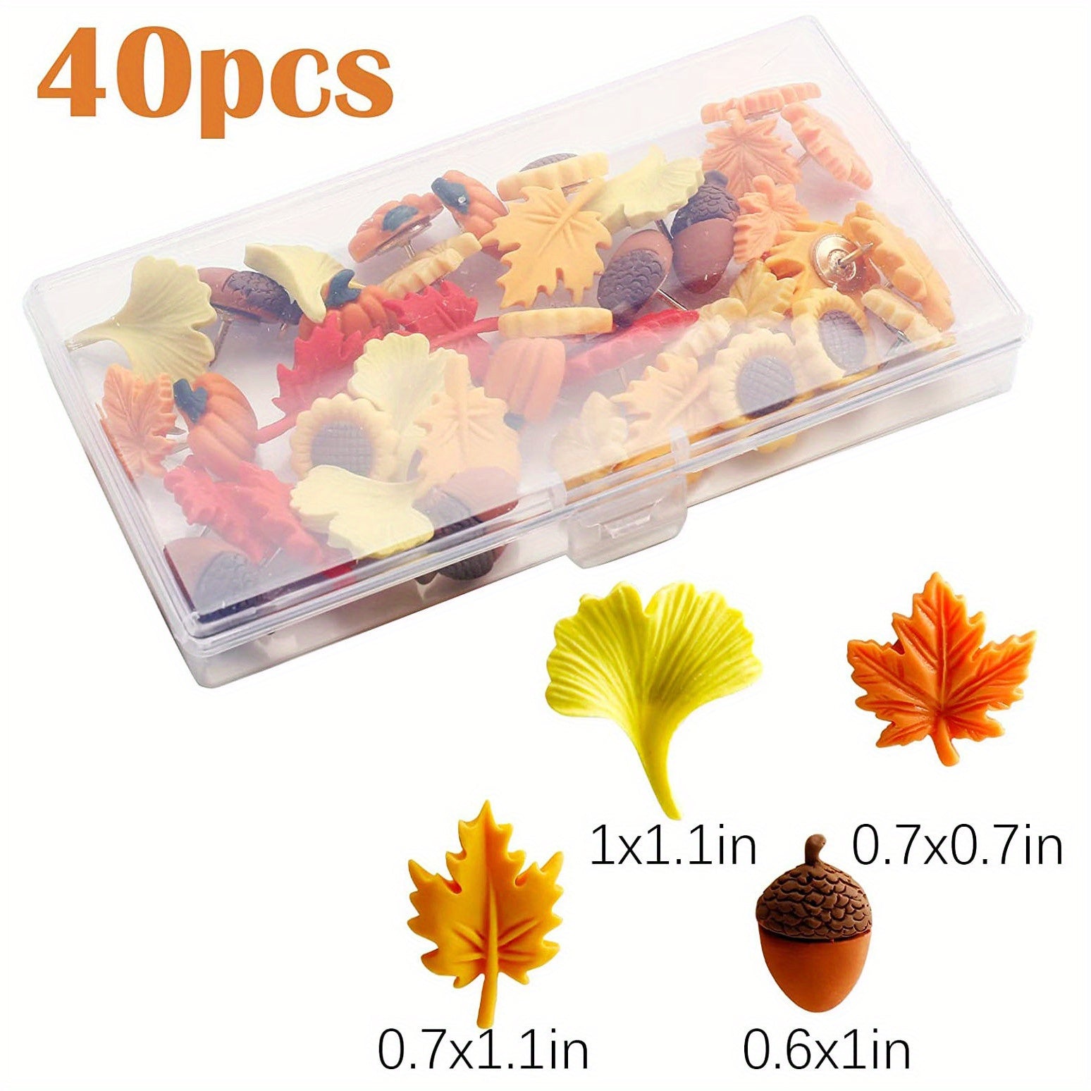 40pcs Autumn Push Pins Thanksgiving Decor Fall Leaves Ginkgo Pine Cones Sunflowe