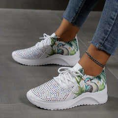Women's Rhinestone Knit Sneakers Lightweight Running Shoes