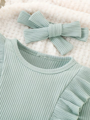 2pcs Baby Girl Ruffle Sleeve Top & Flared Pants Set