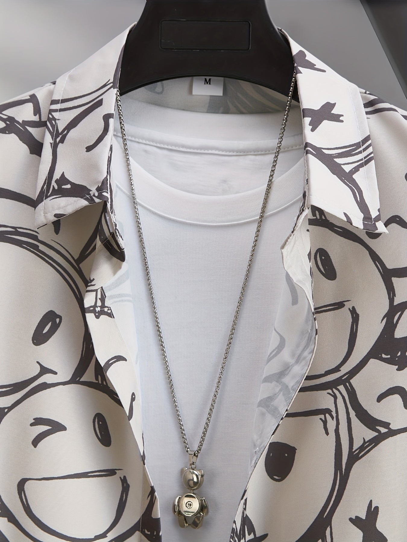 Cartoon Face Print Men's Casual Short Sleeve Shirt