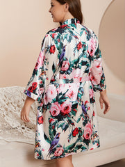 Rose Print Pajama Set - Long Sleeve Robe & Cami Nightdress