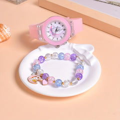 Cartoon Moon Rabbit Silicone Strap Girls Watch Set