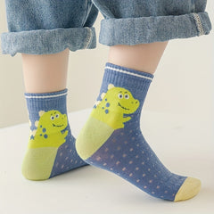 5 pairs Boys Cartoon Pattern Socks Knitted Soft Crew Socks