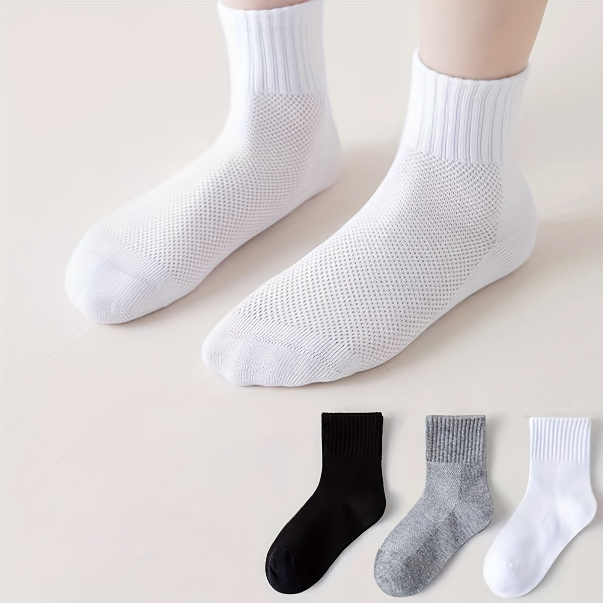 3 Pairs Solid Crew Sports Socks for Women