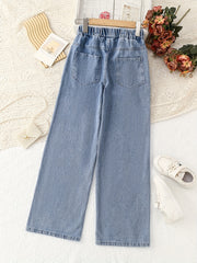 Girls' Wide Leg Jeans Line Stitching Denim Trousers