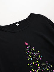 Glitter Christmas Tree Print Long Sleeve Round Neck Baggy Dress