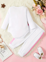 Baby Girl Love Dad Love Mom Letter Print Romper Top Pants 2pcs Set