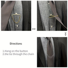 2pcs Metal Tassel Chain Tie Clip Tie Fixed Buckle Men's Tie Buckle Accessories