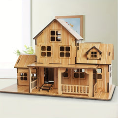 Bamboo Wooden House Puzzle Jigsaw Building Model DIY Villa Kit Gift