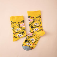 Cartoon Print Graphic Crew Socks Floral One Size Women's Socks