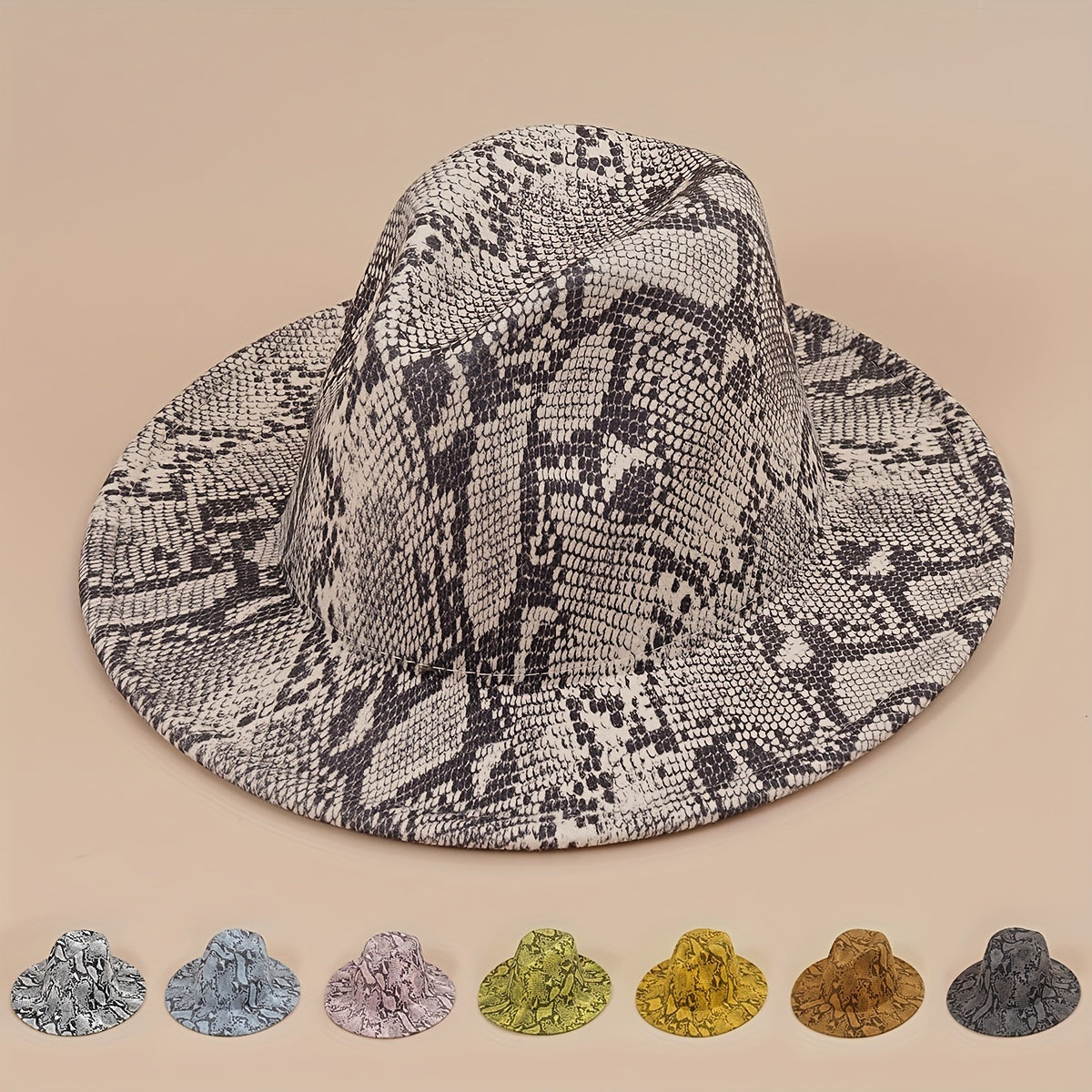 Snake Pattern Woolen Top Hat Big Brim Jazz Hat
