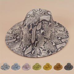 Snake Pattern Woolen Top Hat Big Brim Jazz Hat