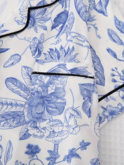 Floral Print Pajama Set Short Sleeve Top & Long Sleeve Buttons Top & Shorts