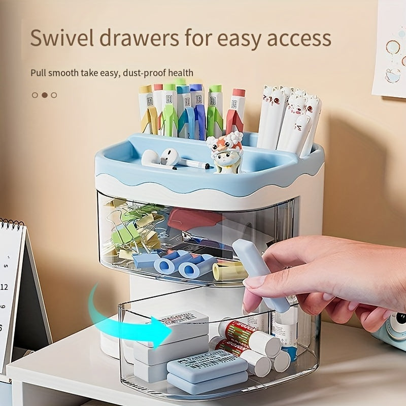 Desktop Storage Box Organizer with Pen Holder Drawer Office Desk Organizer