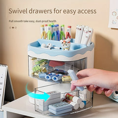 Desktop Storage Box Organizer with Pen Holder Drawer Office Desk Organizer