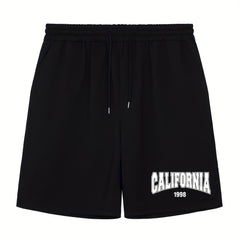 Men's California Print Workout Shorts Active Stretch Breathable Drawstr