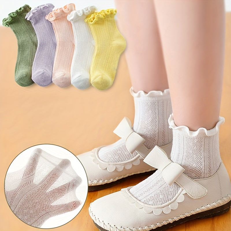 5pairs Girls Cotton Blend Lace Princess Crew Socks