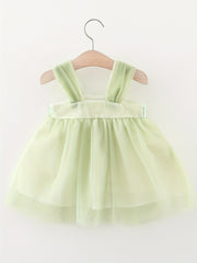 Mesh Girls Puffy Skirt with Corsage & Bow Decors for Wedding Party Ceremony