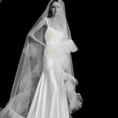 Lace Veil with Ruffles and Long Train Cloud Edged Double Layer