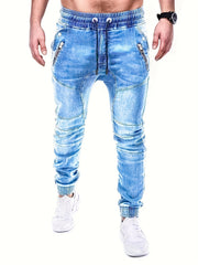 Men's Denim Cargo Pants Zip Pockets Jogger Pants