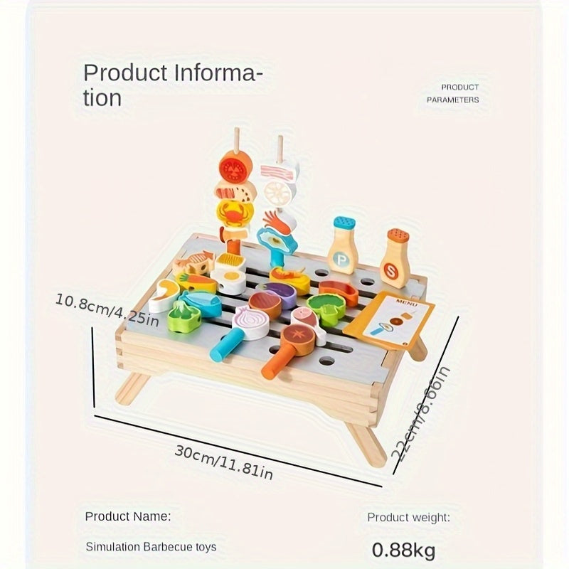 Wooden BBQ Grill Playset with Realistic Food Toys