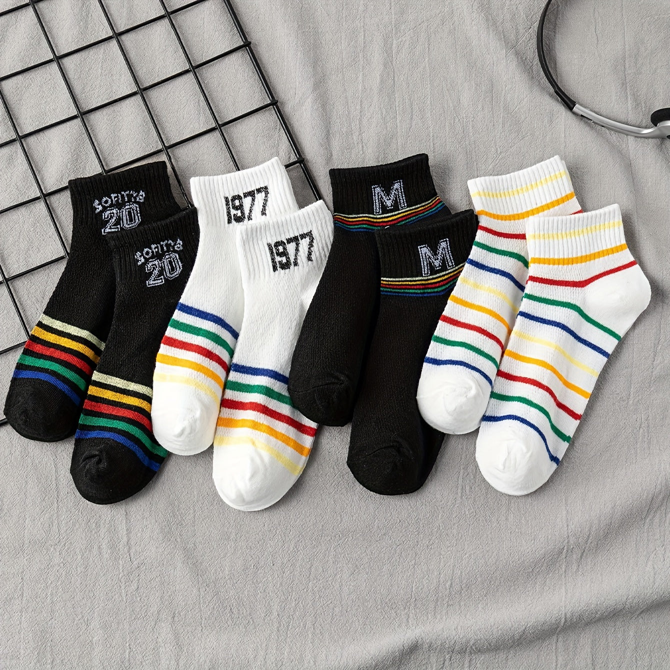 Rainbow Striped Crew Socks Women's Stockings