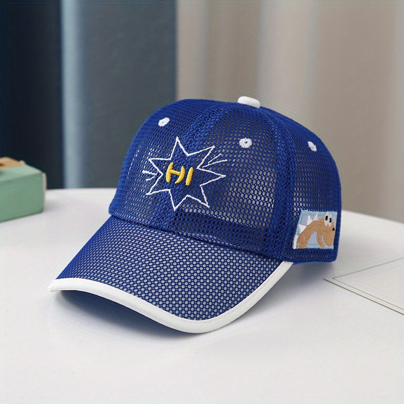 Boys Hi Letter Embroidered Mesh Baseball Cap Adjustable Sun Hat