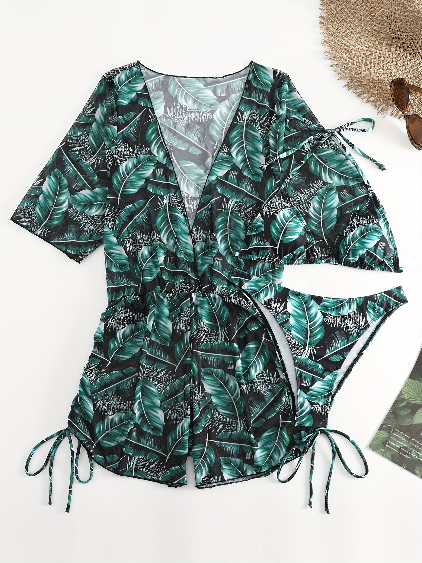 Plant Graphic Bikini Sets Halter V Neck High Cut Swimsuit Women's Swimwear