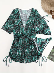 Plant Graphic Bikini Sets Halter V Neck High Cut Swimsuit Women's Swimwear
