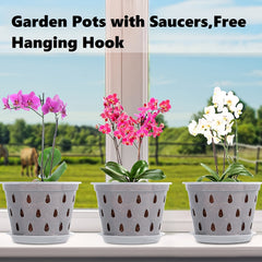 3pcs Transparent Orchid Pots W/ Saucers & Hanging Hooks Indoor Outdoor Decor