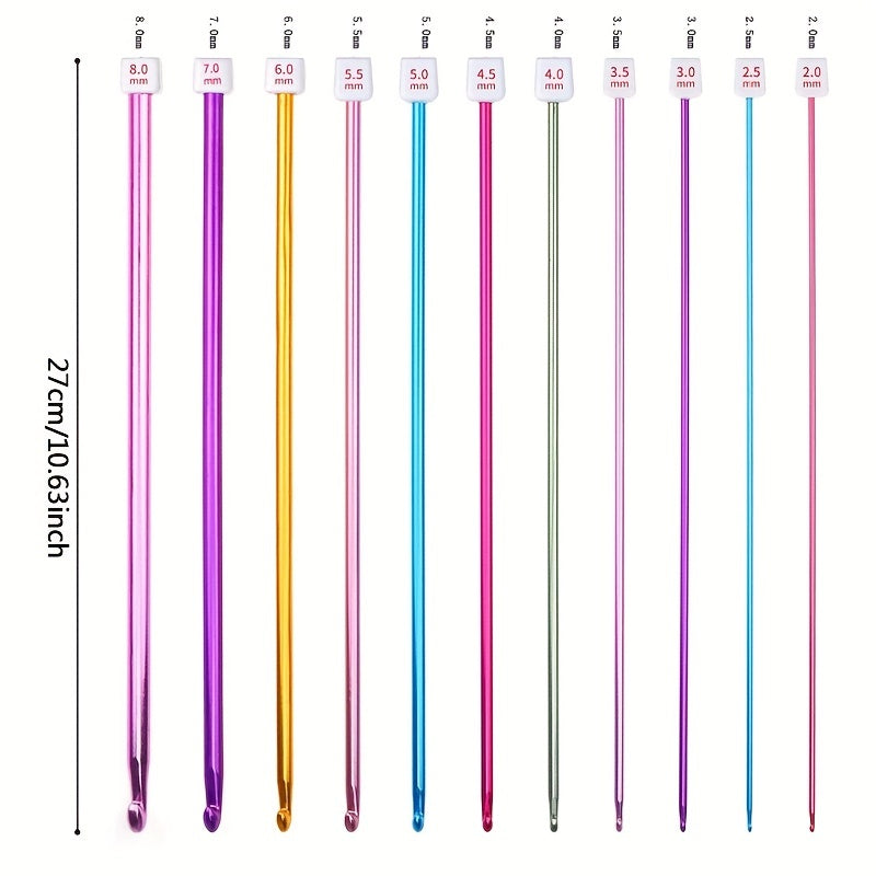 11pcs Colorful Aluminum Crochet Set with Beads for Knitters