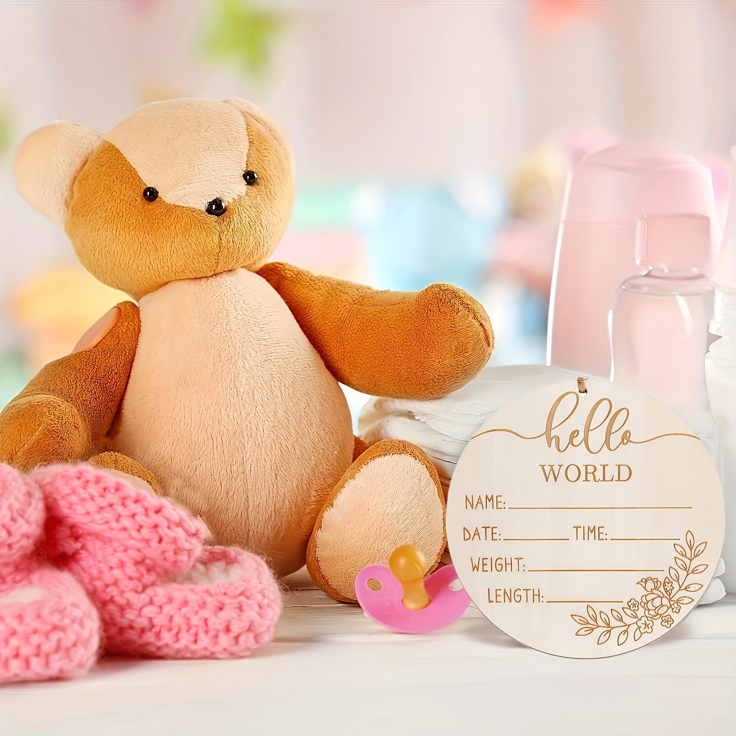 Apricot Wooden Hello World Engraved Plaque DIY Bulletin Board