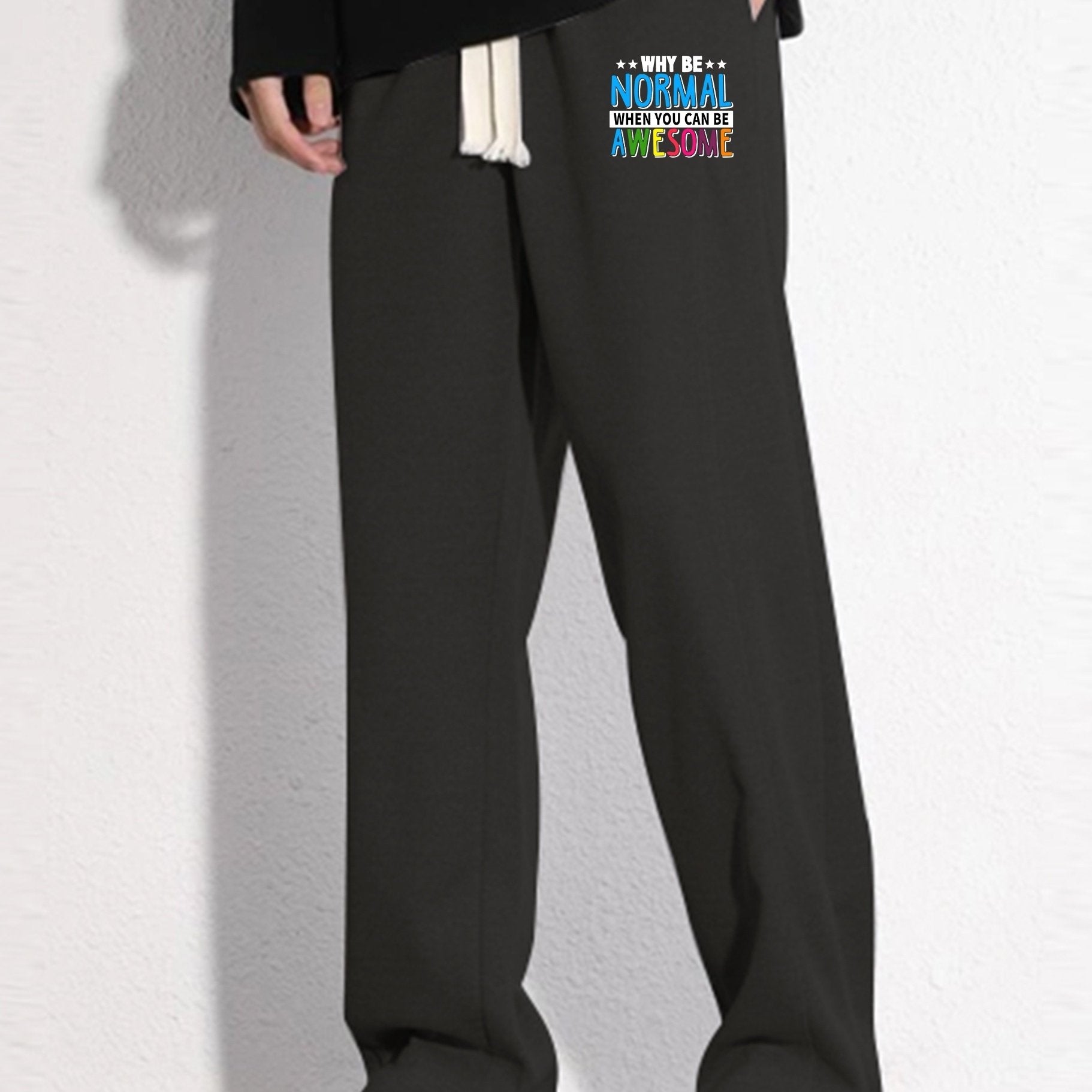 Cartoon Letter Print Loose Fit Mopping Pants Men's Casual