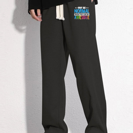 Cartoon Letter Print Loose Fit Mopping Pants Men's Casual