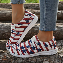 Women's Star & Striped Print Canvas Shoes Casual Lace Up Outdoor Sneakers