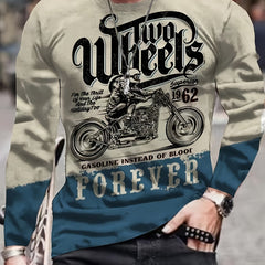 Vintage Motorcycle Print Men's Long Sleeve Tee for Autumn