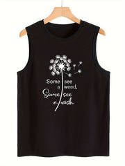 Dandelion & Letter Print Tank Top Slim Fit Summer Sports Top