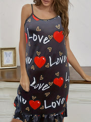 Sexy Nightdress Heart & Letter Print Medium Stretch Cami Sleep Dress